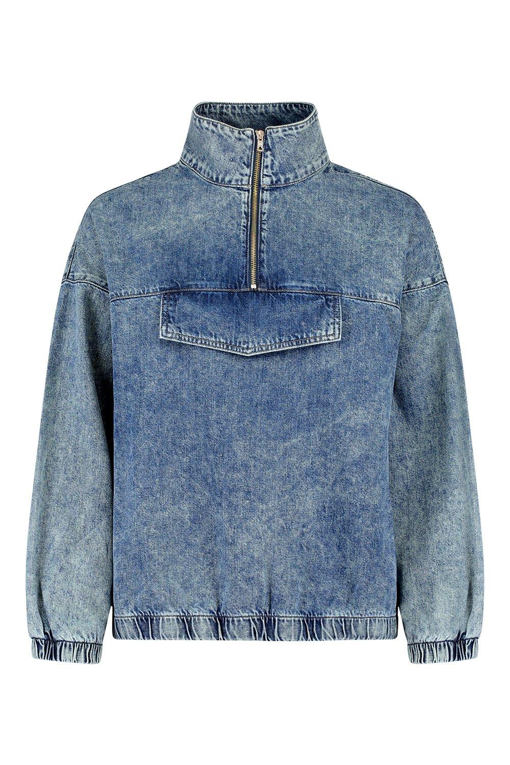 Zip Front Denim Pullover Jacket